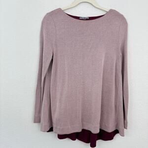 COS Women's Long Sleeve Long Tunic Top Size S Color Block Style Minimal Rose